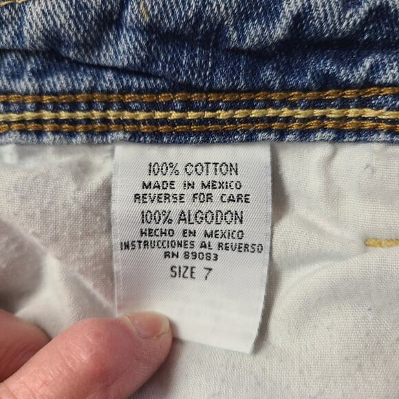 Lei Women's Blue Denim Skirt Distressed Pockets Embroidery Split in Back Y2K 7 - Picture 11 of 13